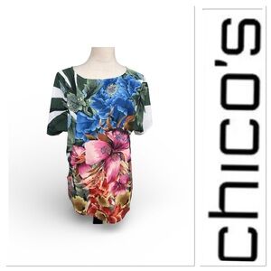 NWT Chico’s tropical print white t-shirt artist series size 1-medium/8